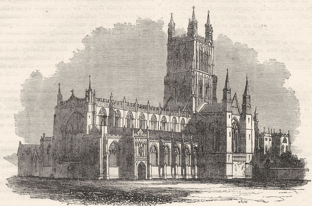 GLOUCESTERSHIRE. Gloucester Cathedral, from the South- West 1850 old print